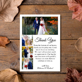 Klassische Kalligraphie 4 Fotos Hochzeit im Herbst Dankeskarte