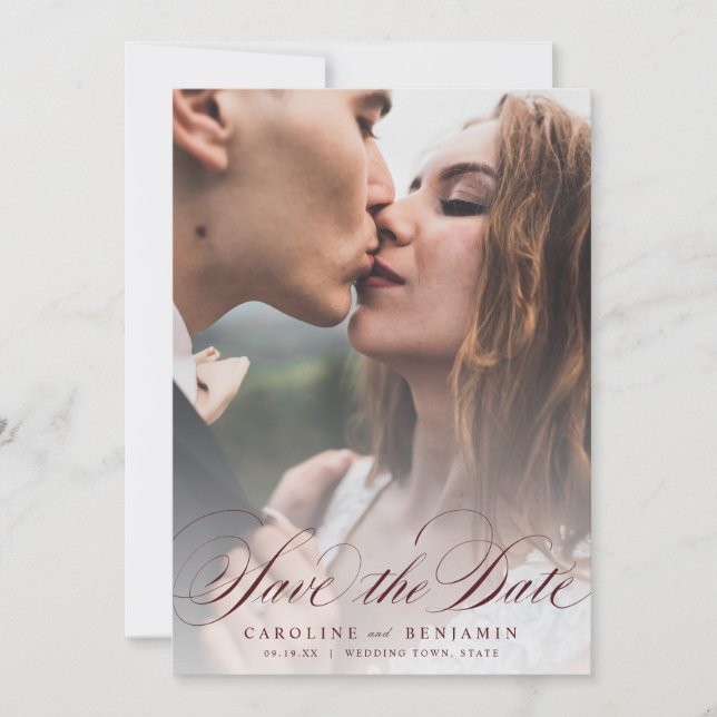 Klassische Kalligraphie Foto Hochzeit speichern da Save The Date (Vorderseite)