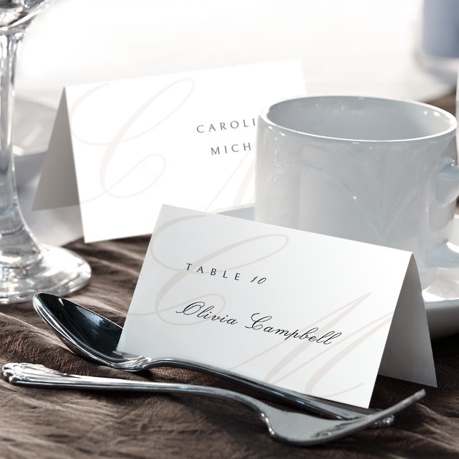 Klassische kalligraphische Monogramm-Klappbare Pla Tischnummer (Classic Calligraphy Monogram Foldable Place Card)