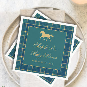 Klassische Karierte Golden Horse Reitschia Kinderd Serviette