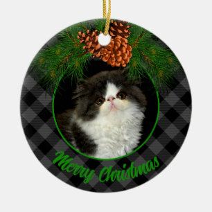 Klassische karierte Pinguinkatze Keramik Ornament