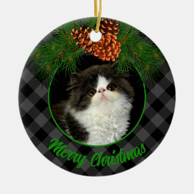 Klassische karierte Pinguinkatze Keramik Ornament (Vorne)