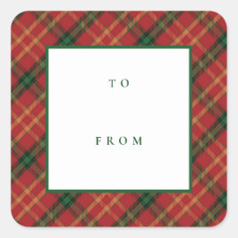 Klassische Karierte Weihnachten bis zum blauen Fei Quadratischer Aufkleber