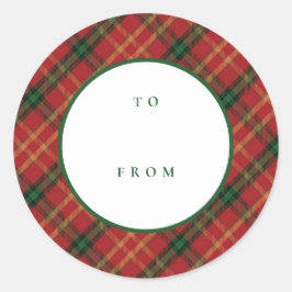 Klassische Karierte Weihnachten bis zum blauen Fei Runder Aufkleber