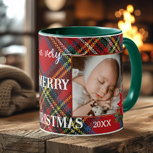 Klassische Karierte Weihnachts-Keepake-Foto-Tasse Kaffeetasse