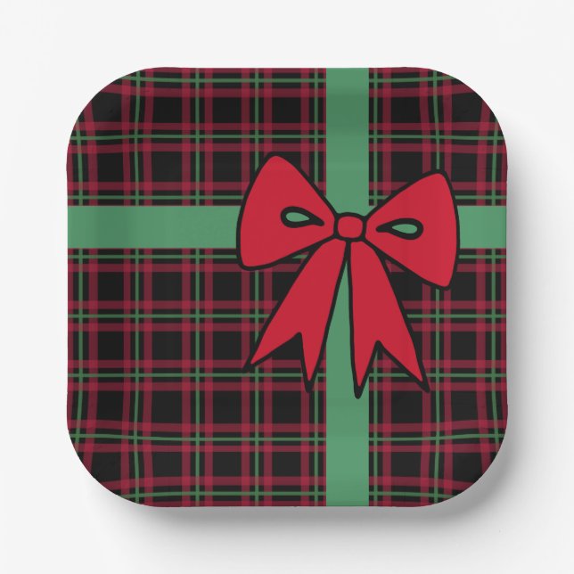 Klassische Karierte Weihnachtspapier-Teller Pappteller (Vorderseite)