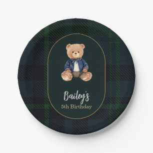 Klassische Karo-Teddybär-Geburtstagsfeier Pappteller