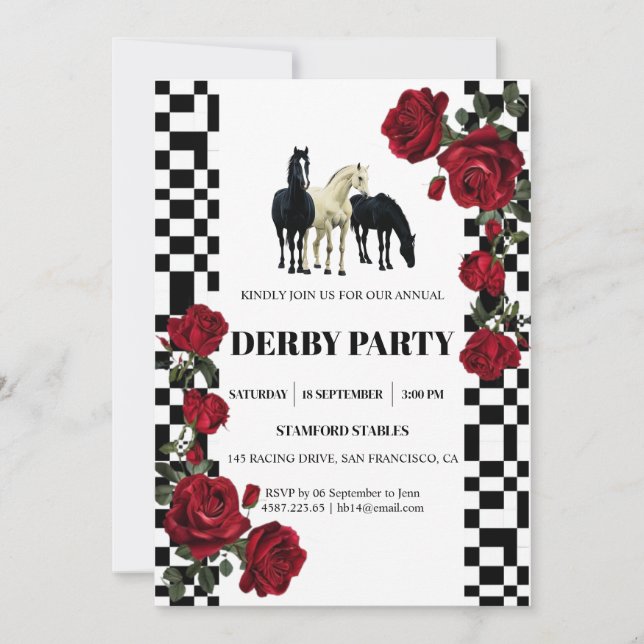 Klassische Kentucky Derby-Party-Einladung | Rote R Einladung (Vorderseite)
