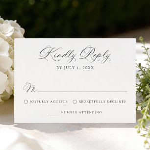 Klassische Kohle-Kalligrafie-Hochzeit RSVP Karte
