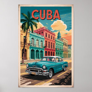 Klassische kubanische Auto-Illustration Reise Kuns Poster