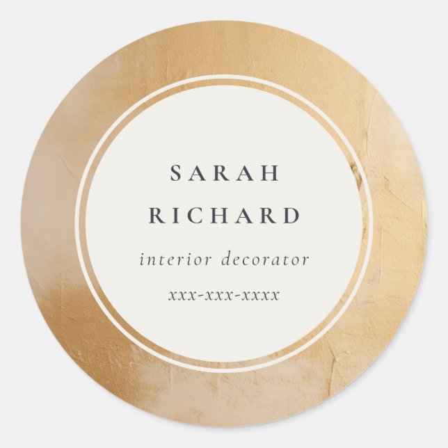 Klassische künstlerische Beige Gold Öl Paint Busin Runder Aufkleber (Vorderseite)