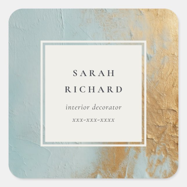 Klassische künstlerische Blue Gold Öl Paint Busine Quadratischer Aufkleber (Vorderseite)