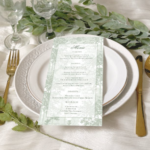 Klassische Landschaft-Toile-Hochzeit in Salbeigrün Menükarte