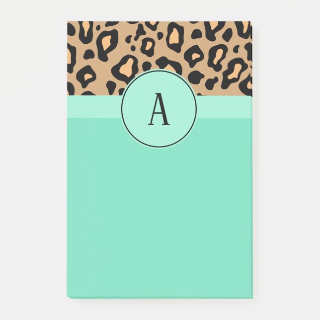Klassische Leopard Monogramm Post It Notizen (Vorderseite)