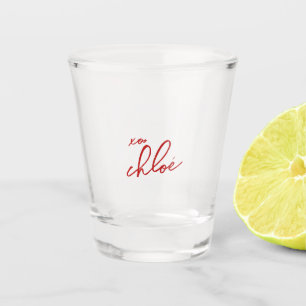 Klassische Liebe "Dein Name" Rote Typografie Schuh Schnapsglas