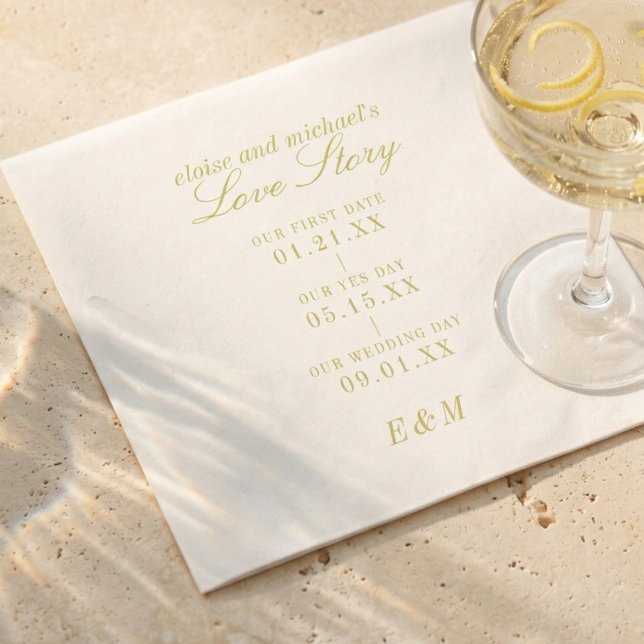 Klassische Liebesgeschichte Zeitstrahl Chartreuse  Serviette (Classic Love Story Timeline Chartreuse Wedding Napkins
)