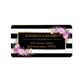 Klassische Lila Blütengold Schwarz-weiße Streifen Adressaufkleber