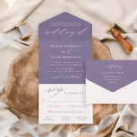 Klassische Lila Hochzeit All In One Einladung<br><div class="desc">Klassisches und elegantes lila in einer Hochzeitseinladung ist eine einmalige Dreifach-Einladungs-Option, die sich selbst eingeschlossen, verschlossen und mit einer abnehmbaren UAWG-Postkarte an die Gäste verschickt, ohne Umschläge zu benötigen! Das Design zeichnet sich durch moderne Akzente in der Kalligraphie mit klassischer Typografie aus. Die Gastadresse kann auf der Rückseite eingeschlossen werden...</div>