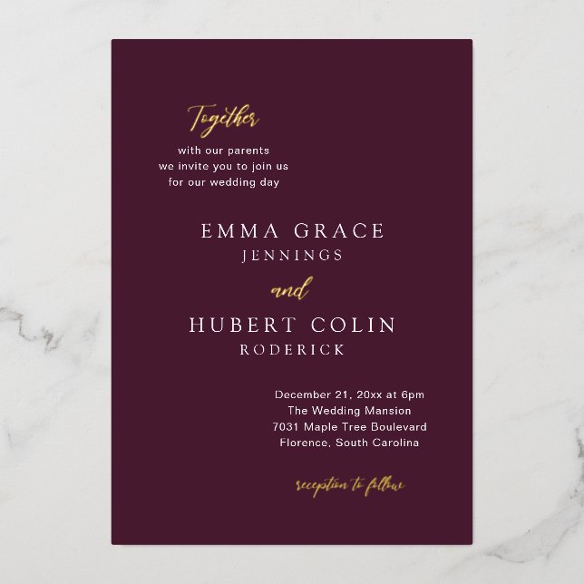 Klassische Lila Hochzeit Folieneinladung (Vorderseite)