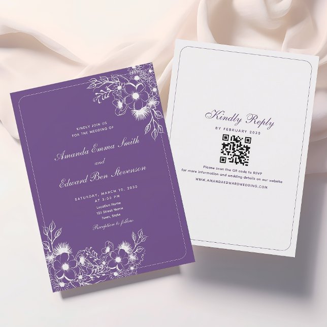 Klassische Lila Hochzeitseinladung mit QR-Code Einladung (Von Creator hochgeladen)