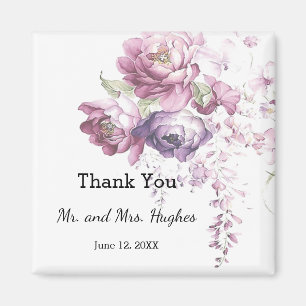 Klassische lila und rosa Hochzeitsblumen Dankeschö Magnet