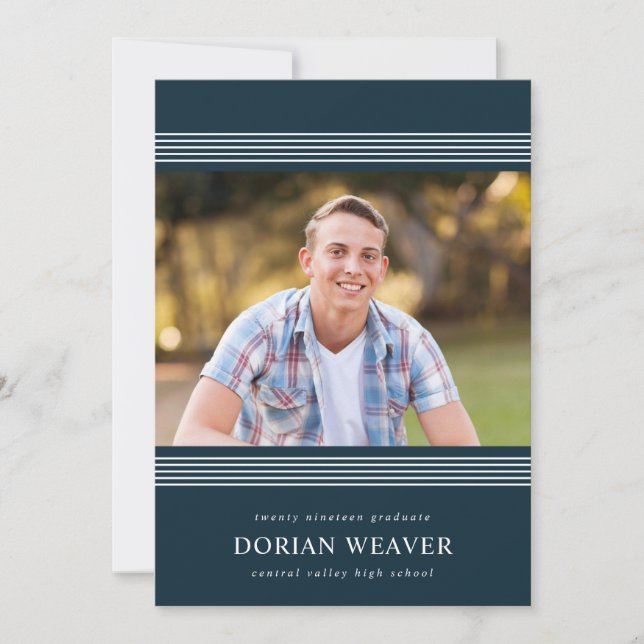 Klassische Linien | Dunkel | Foto Graduation Party Einladung (Vorderseite)