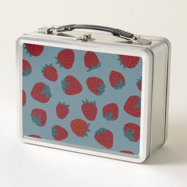 Klassische Lunchbox mit Erdbeeren auf Türkis (Vorderseite)