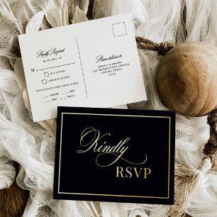 Klassische Luxus-Schwarze Hochzeits-RSVP-Goldfolie Folie Einladungspostkarte