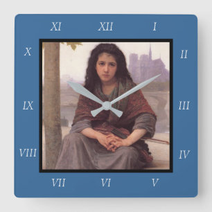 Klassische Malerei von Bouguereau: Das Bohemische Quadratische Wanduhr