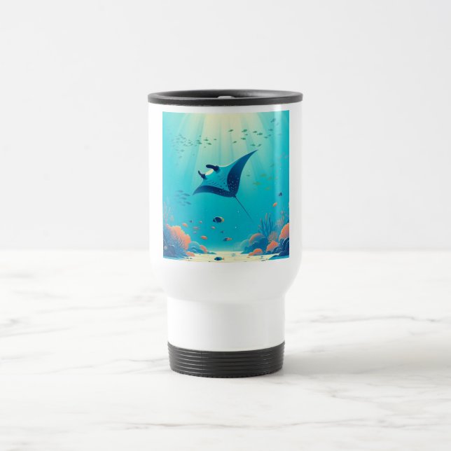 Klassische, Mantarochen-Küstenkunst Reisebecher (Mittel)