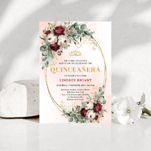 Klassische marineblaue Floral Greenery Quinceañera Einladung