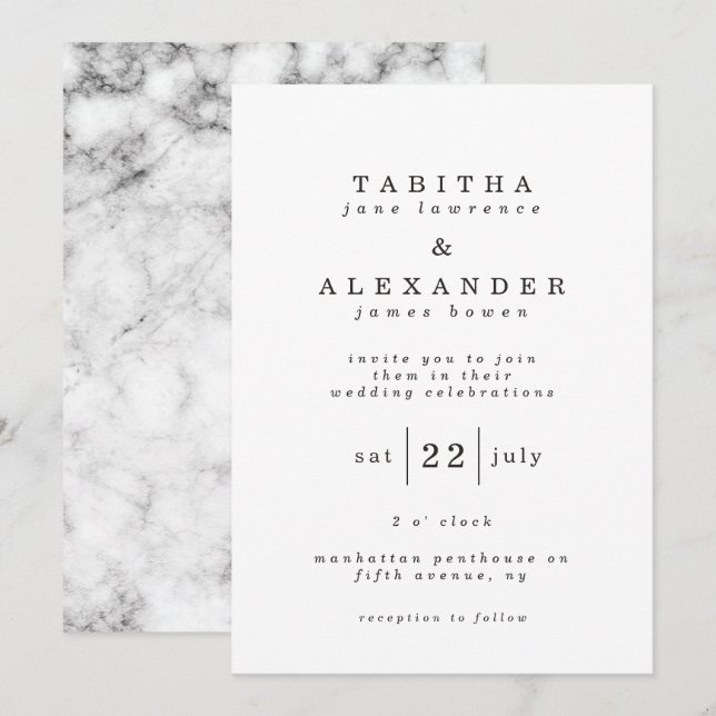 klassische Marmorkarte Einladung (Vorne/Hinten)