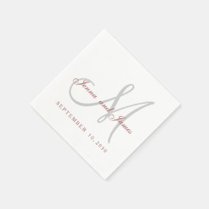 Klassische Marsala Weiße Graue Monogramm-Papier Se Serviette