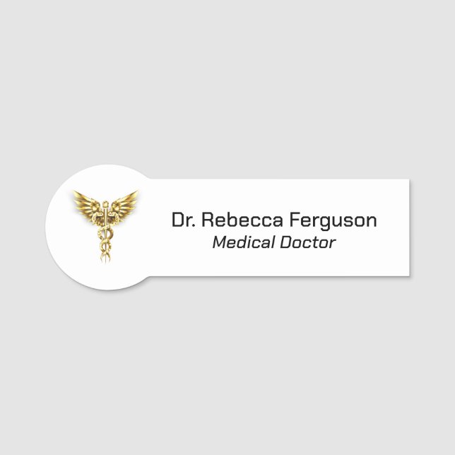 Klassische Medizin Gold Caduceus Namensschild (Vorderseite)