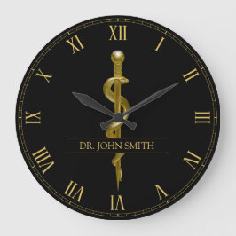 Klassische medizinische Runde von Asclepius Gold a Große Wanduhr