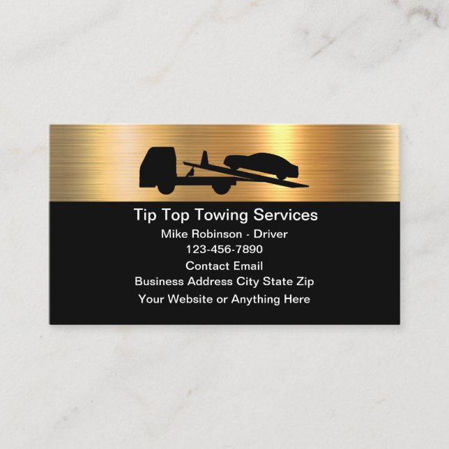 Klassische Metallic Gold Towing Service Business C Visitenkarte (Vorderseite)