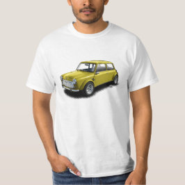 Klassische Miniauto des Gelb-1969 auf weißem T - T-Shirt