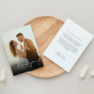 Klassische Minimal-Foto-Handschrift-Hochzeit Dankeskarte