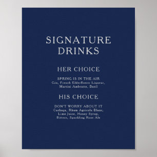 Klassische Minimal Navy Blau Silber Signature-Drin Poster