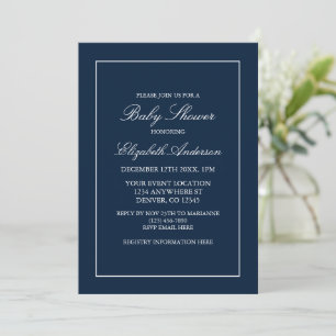 Klassische minimalistische baby shower in navyblau einladung