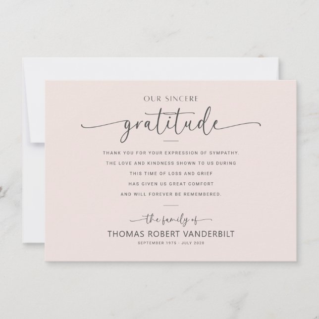 Klassische Minimalistische Beerdigung in Weiß und  Dankeskarte (Vorderseite)