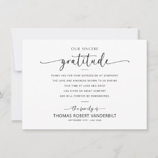 Klassische Minimalistische Beerdigung in Weiß und  Dankeskarte