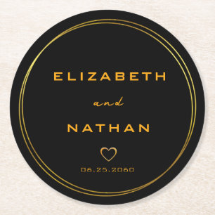 Klassische Minimalistische Black & Gold-Hochzeit Runder Pappuntersetzer