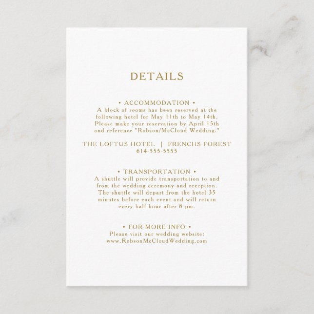 Klassische Minimalistische Gold Details Umschließu Begleitkarte (Vorderseite)