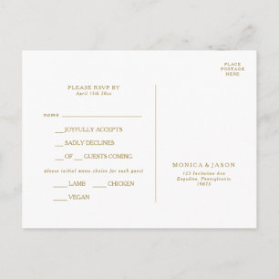 Klassische Minimalistische Gold-Menü-RSVP-Karte Postkarte