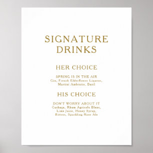 Klassische Minimalistische Gold Signature Drinks u Poster