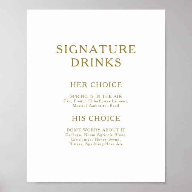 Klassische Minimalistische Gold Signature Drinks u Poster (Vorne)