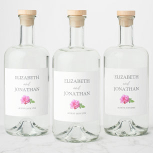Klassische Minimalistische Hochzeit mit rosa Rose Alkoholflaschenetikett