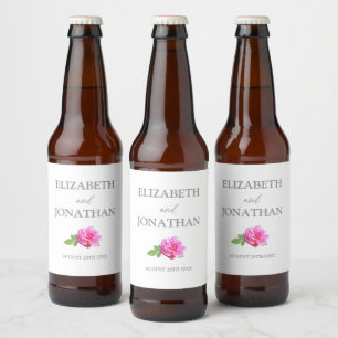 Klassische Minimalistische Hochzeit mit rosa Rose Bierflaschenetikett