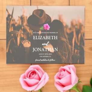 Klassische Minimalistische Hochzeit mit rosa Rose Save The Date